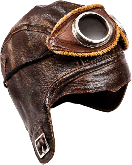 Gorro de aviador de cuero con antiparras, emblema del Rally de Mar del Plata